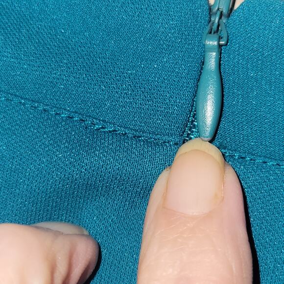 Bob Mackie Floral Embroidered Art To Wear Shift Dress Teal Blue Stretch Size L - Picture 5 of 8